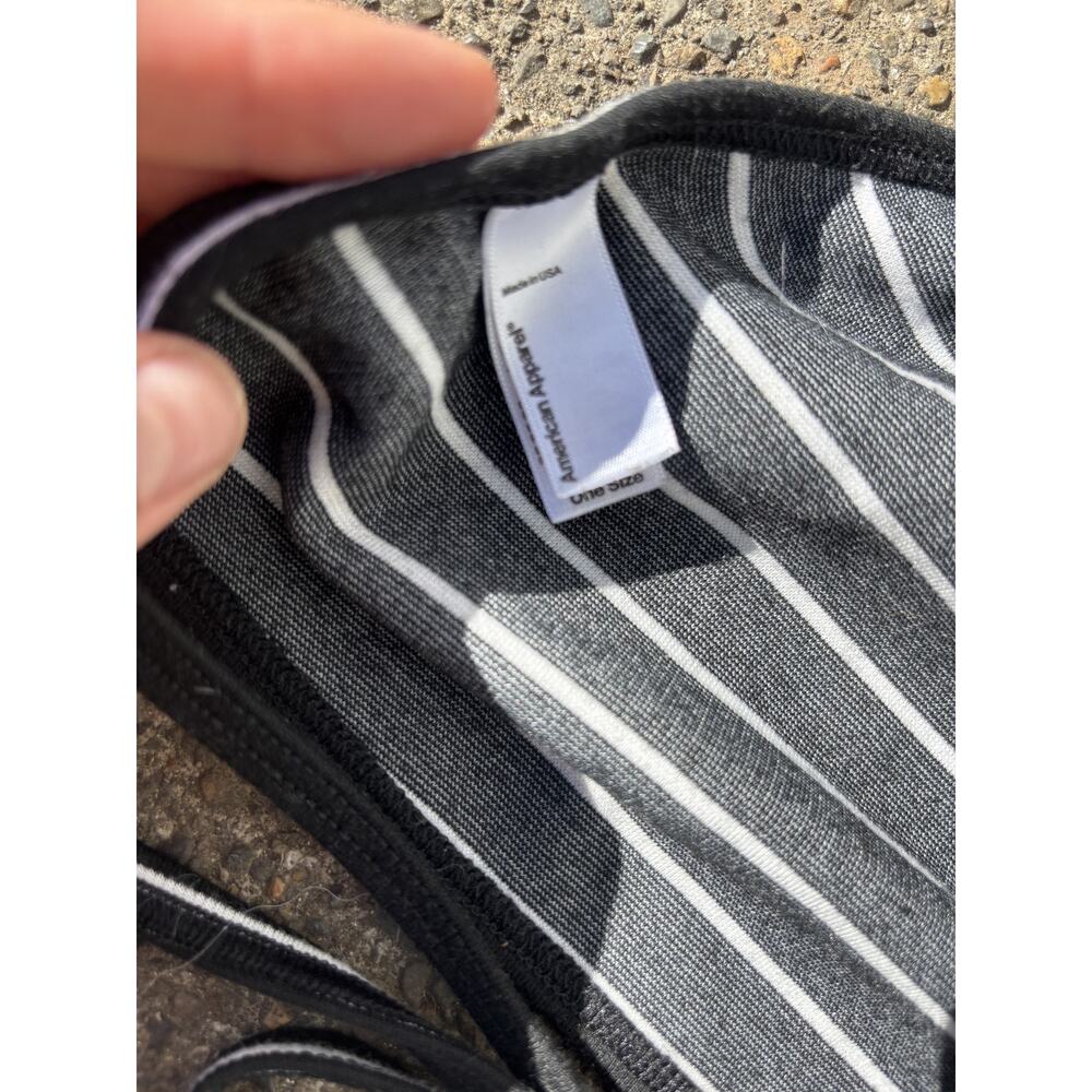 American Apparel Striped Halter Crop Top Black White One Size Tie Y2K - Picture 3 of 3